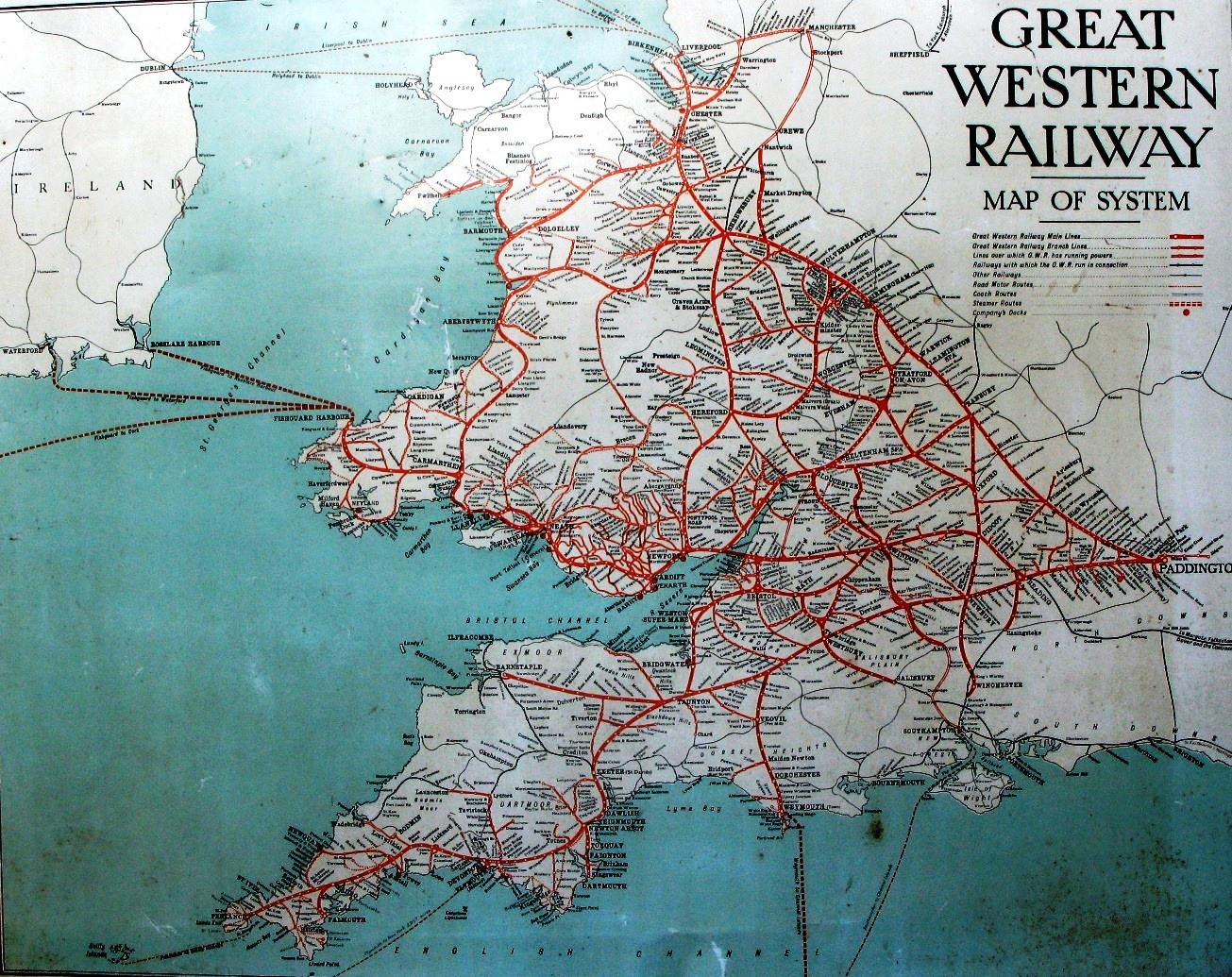 GWR network map c1930 - enlarge